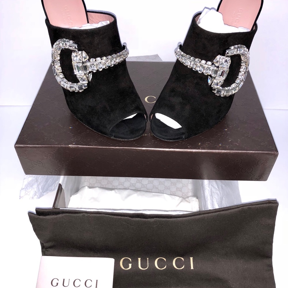 Gucci Maxime crystal covered Horsebit suede sandal